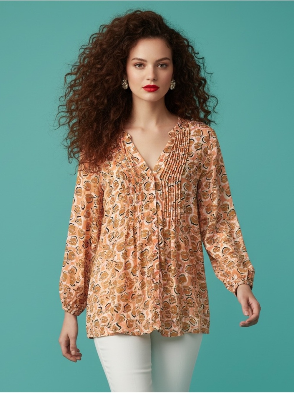 Melissa McCarthy Seven7 Peach Pattern Tunic Blouse - Size 0X
